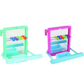Огледало за малки птици с мъниста и кацалка -Flamingo  MIRROR WITH PERCH 